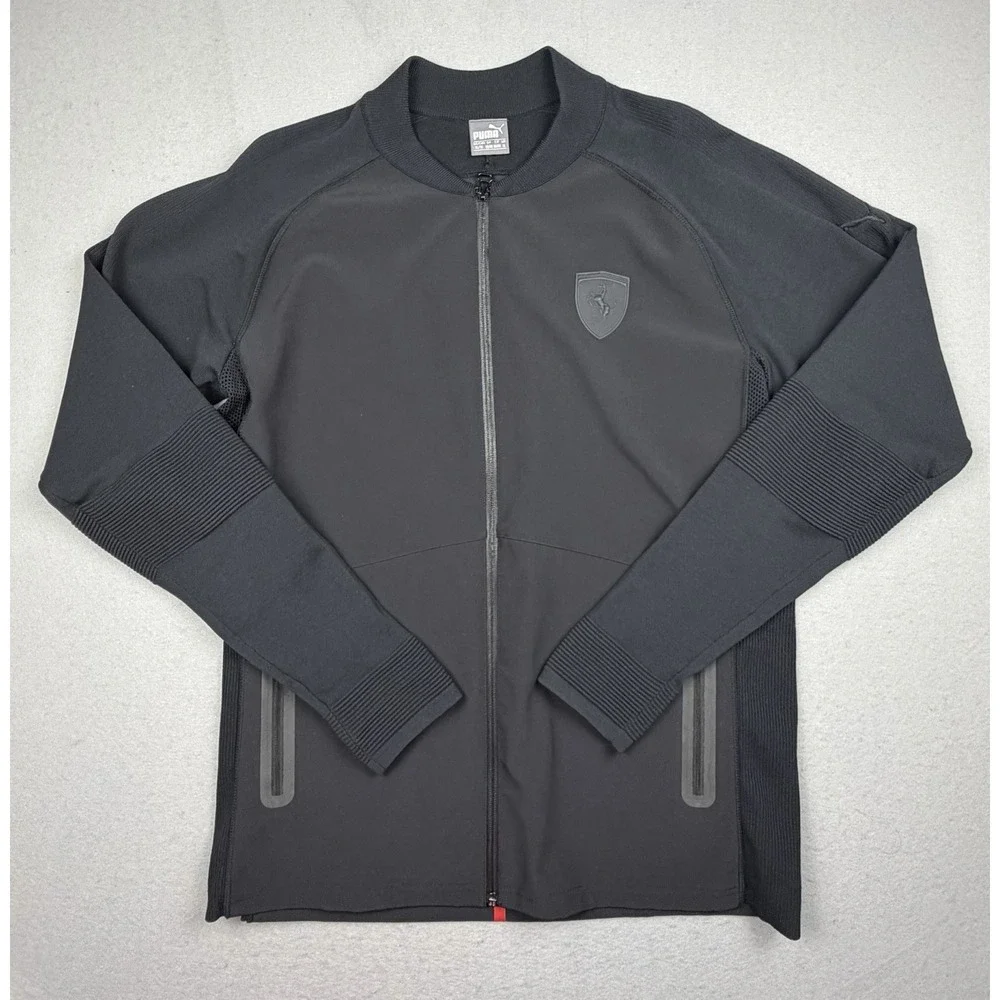 Ferrari Track Jacket Mens XL Black Puma F1 Racing Car Motorsport Shield Full Zip